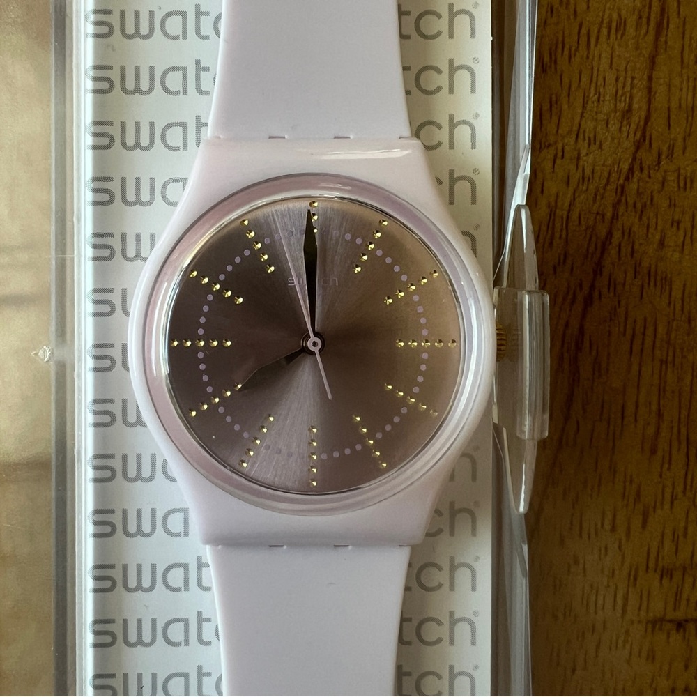 Swatch GUIMAUVE GP148 Watch w/ Metallic Face & Light Pink Silicone Strap - Picture 10 of 11